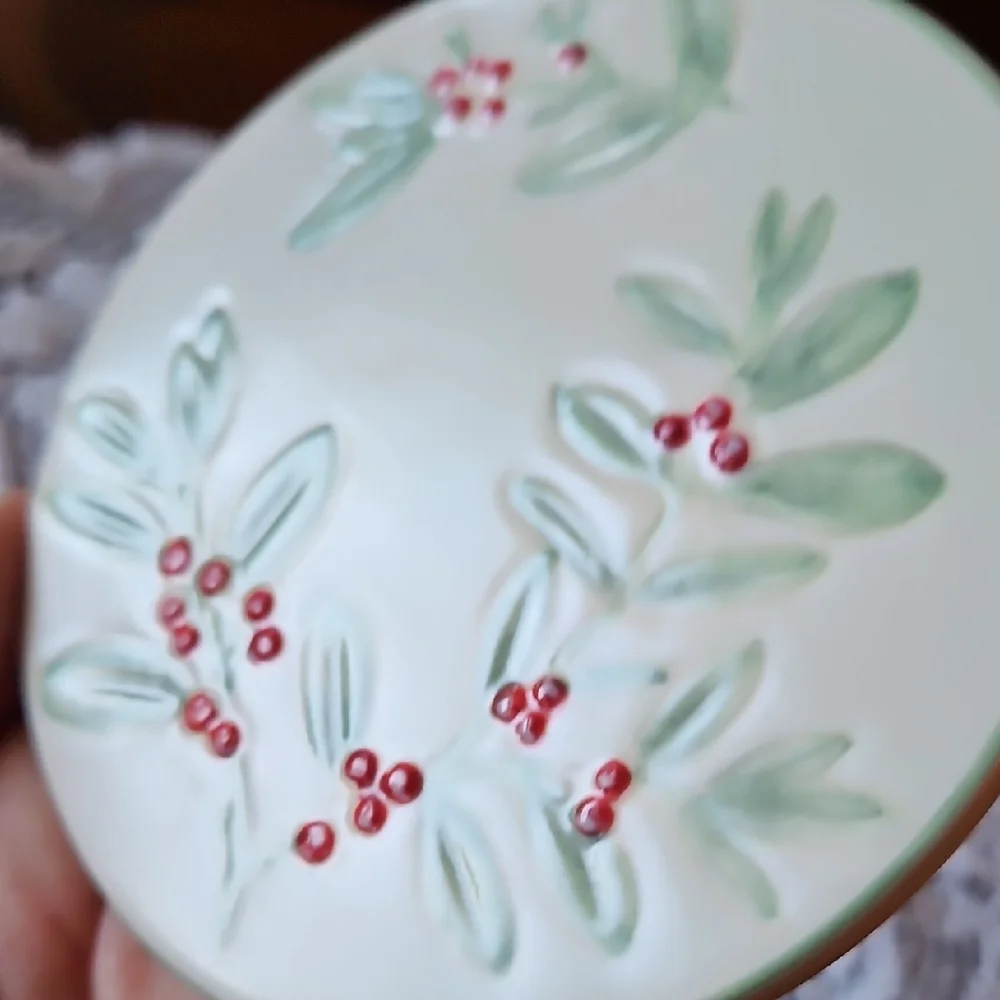 Set of 7 Beautiful Embossed Ceramic Coasters Pinecones, Holly & Berries, Birds